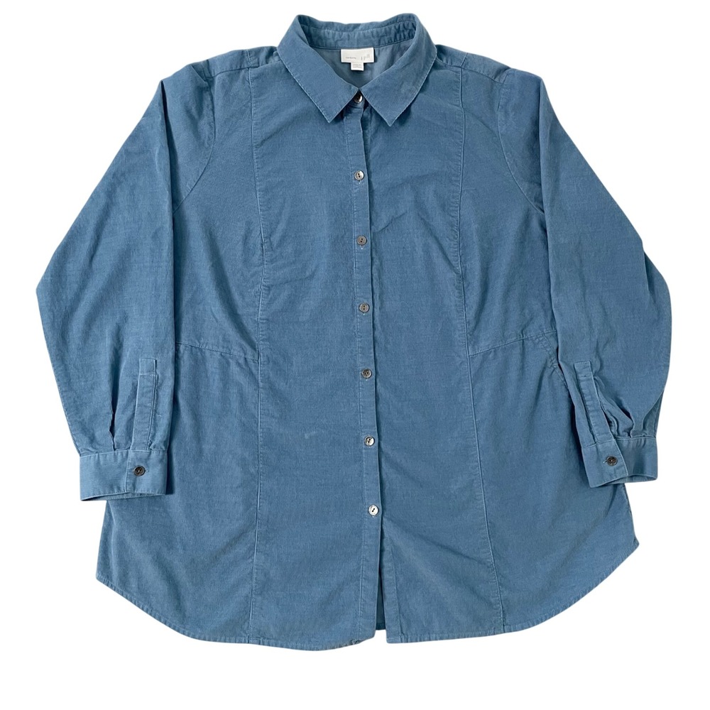 J. Jill Corduroy Button Down Womens Plus 1X Blue Shirt Layering Classic Coastal